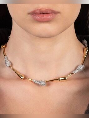 NEW Crystal Teardrop Riviera Necklace Two Tone Alexis Bittar Solanales MY10